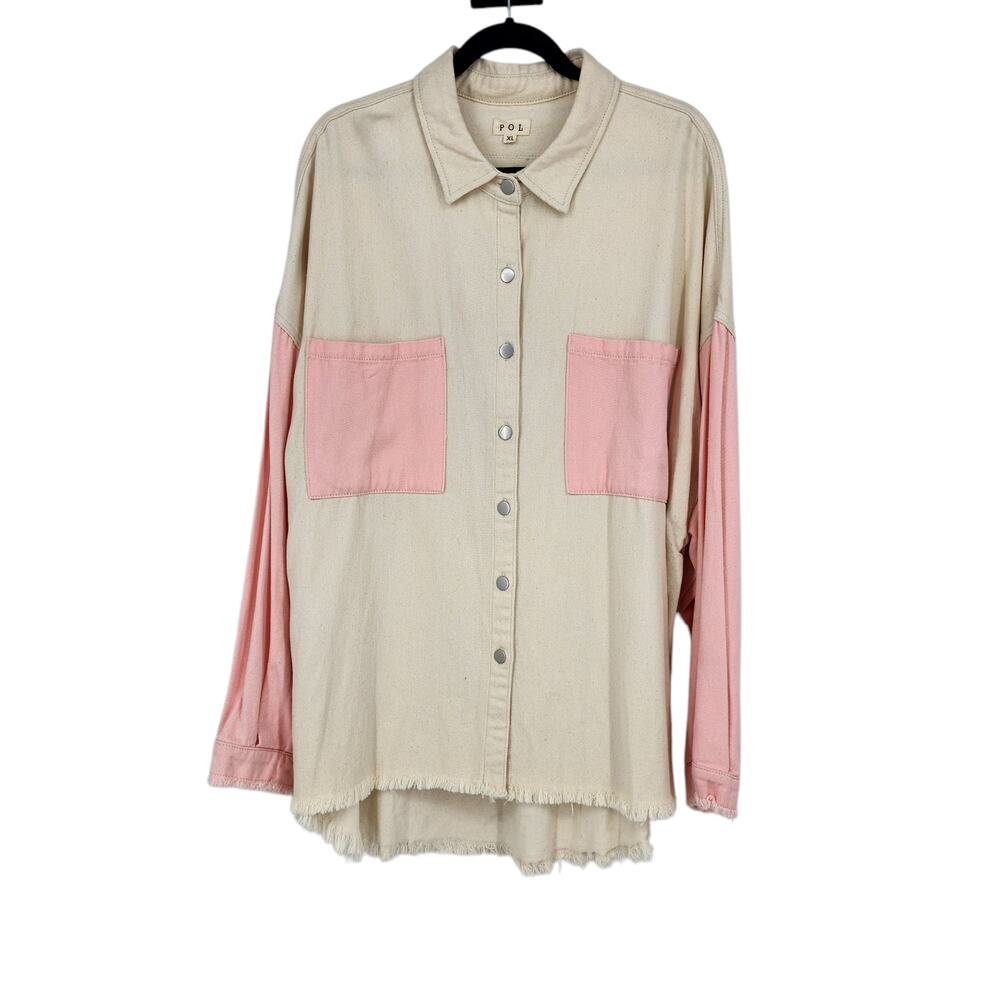 POL Shacket Long Sleeve Button Shacket Oversized cream pink XL New Without Tags